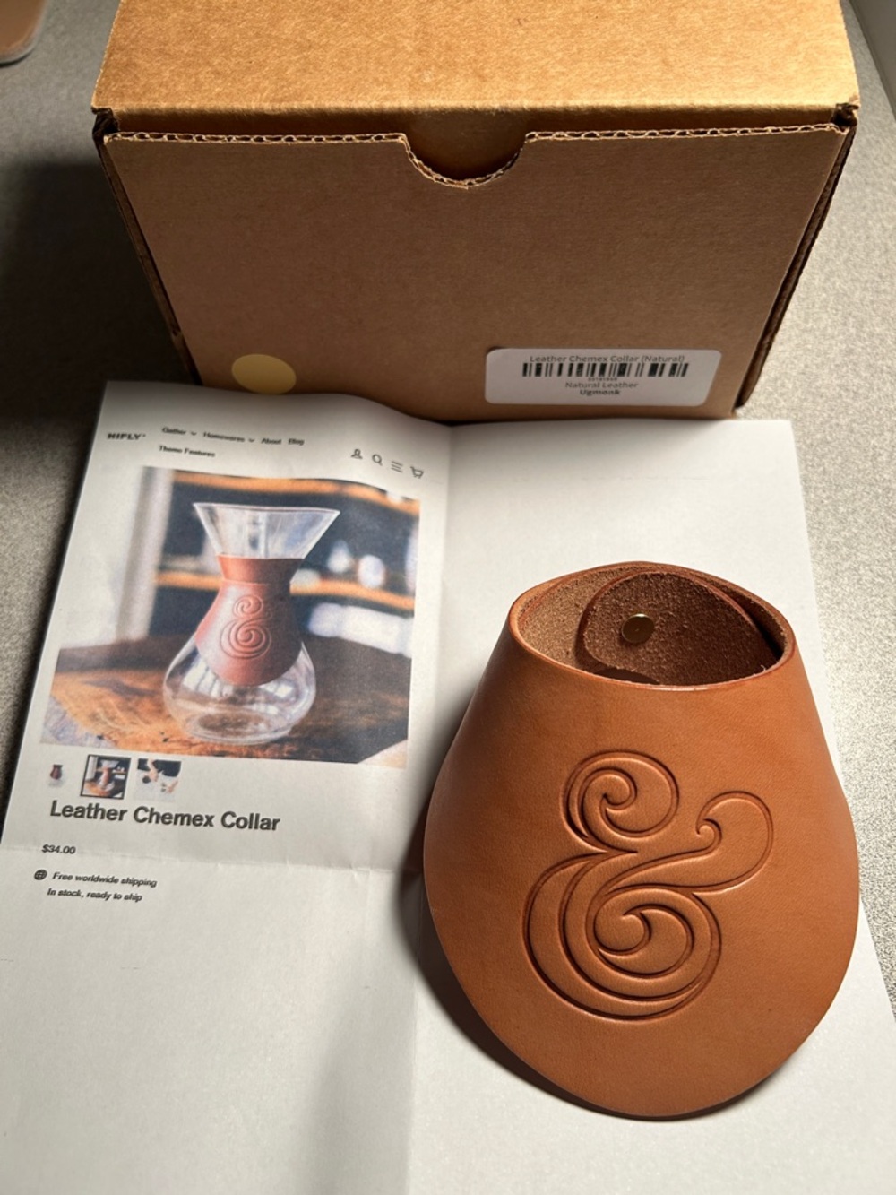 Natural Leather Chemex Collar - Brown New In Box Open
